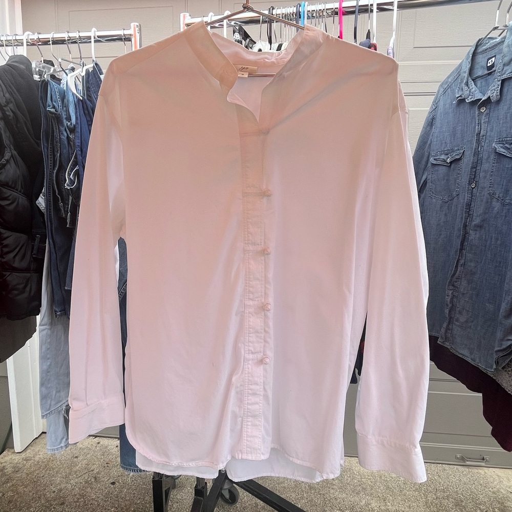 J. Jill mandarin style white cotton top collarless size M